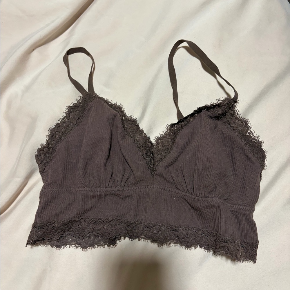 Aerie Lace Trim Bralette - Dark Brown